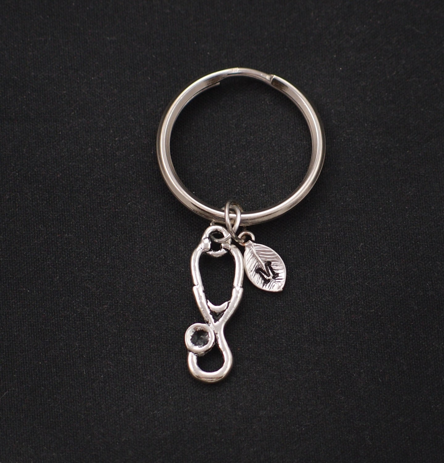 stethoscope keychain sterling silver filled initial