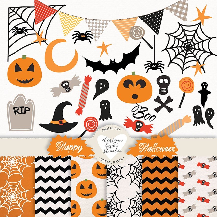 Vector Halloween clipart banner boo Spider Pumpkin Spooky