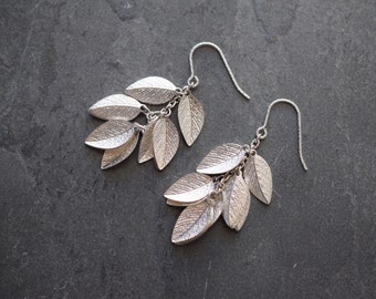Sterling silver earrings,silver leaf earrings,silver dangle earrings,large silver earrings,silver drop earrings,silver leaf drop earrings