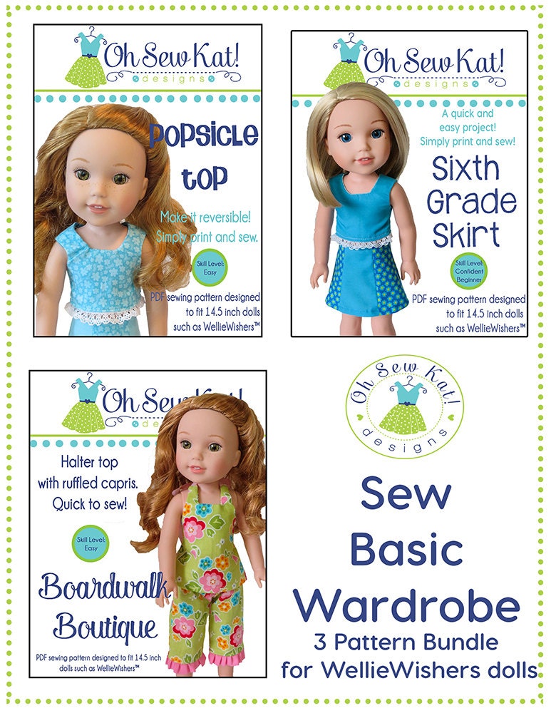 Wellie Wishers Doll Clothes PDF Sewing 3 Pattern Bundle for 14