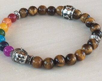 Tiger Eye Bracelet,Buddha Chakra Bracelet,Protector Jewelry,Bohemian Zen Bracelet Zen,Tiger Beads Bracelet,Seven Chakra,Unisex Bracelet,Yoga
