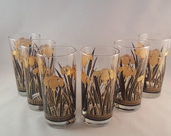 SALE - Gold and Black Iris Glasses - Set of 6