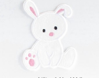 Cute Bunny Iron-On Applique/ Bunny Patch/ Bunny Applique/ Easter Iron On/ Easter Patch /Easter Applique/ Spring /Rabbit/White and Pink