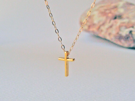 Tiny Cross Necklace 14k Gold Fill Delicate Pendant Simple