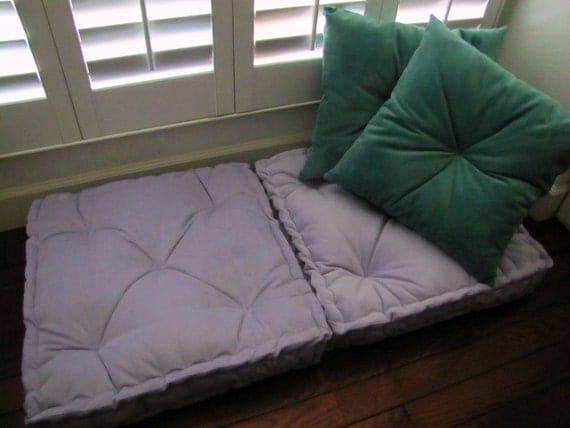 Velvet Floor Pillow Lilac Tufted Floor Cushion with French