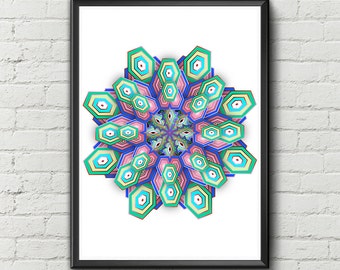 Mandala Art Print Wall Decor Mandala Prints Mandala Digital Art Colorful Art Wall Art. Mandalas Geometric Art - Digital Print Art