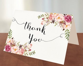 Printable FOLDABLE Thank you Card, Bridal Shower Digital Files, Floral Thank you, Bridal Thank you, INSTANT Download - PF-18