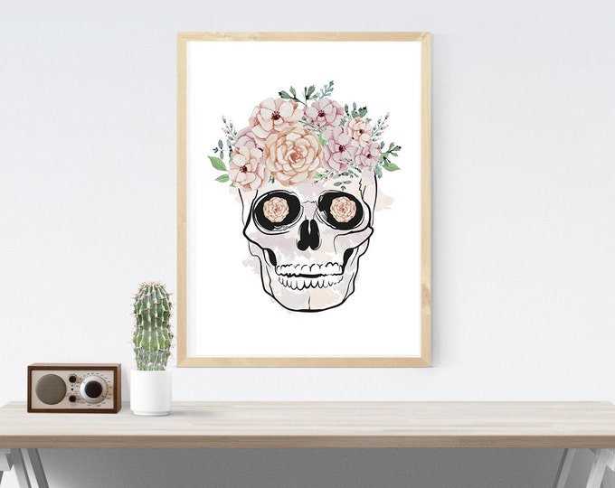 Floral Skull / Mexican Sugar Skull Poster 50X70 / Printable Mexican Flower Skull / Mexican Skull Wall Art / Mexical Poster