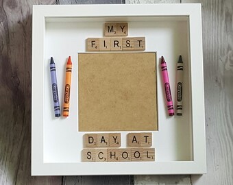 First Day At School Photo Frame, My First Day At Nursery, Photo Scrabble Frame, My First Day At School Photo Crayon Frame