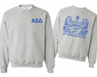 Alpha Xi Delta World Famous Crest Crewneck - Royal Blue Print