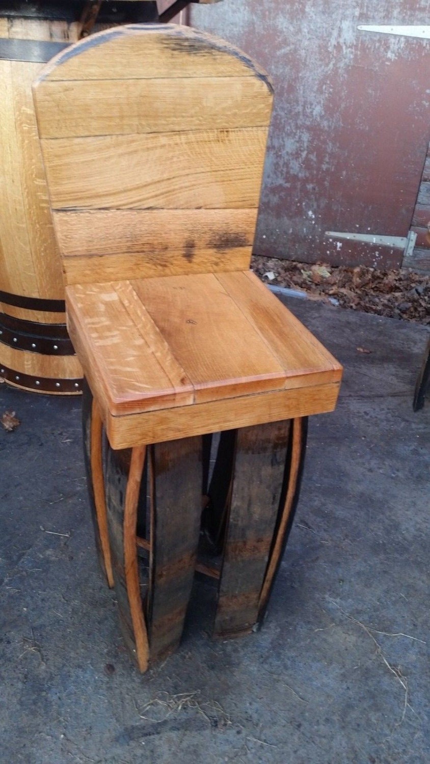 Solid Oak Whisky Barrel Bar Stool with Back