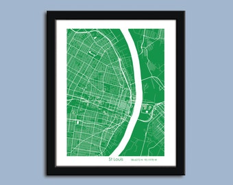 St. Louis map, St. Louis city map art, St. Louis wall art poster, St. Louis decorative map