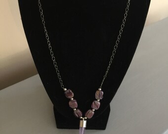 Amethyst Stone Necklace,Gunmetal,Gift for Her,Fashion Jewelry,Purple