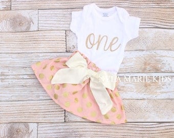 Baby Girl Clothes, Pink and Gold First Birthday, Girl First Birthday Outfit, Pink Birthday, Glitter Onesie, Cake Smash, 1st Birthday Outfit,