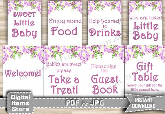 Baby Shower Table Signs Printable Flowers Welcome Sign Gift
