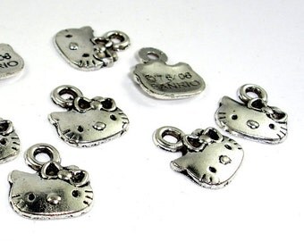 Hello Kitty Charms, Zinc Alloy, Antique Silver Tone, 12x14mm, 20 pcs, Hole 2 mm (006873047)