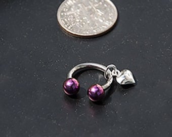 Horseshoe Belly Ring with heart, Curved Barbell, silver heart, gift, nipple piercing, cartilage, body jewelry, navel ring