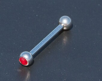 Nipple Barbell, Red Gem Tongue Ring, 14g gauge body piercing, Surgical Steel, Nipple Ring, Body Jewelry, Sexy Jewelry, Minimalist