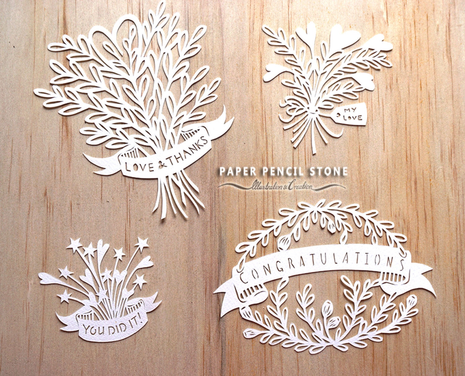 DIY Papercut Template Mini Set of 4 DIY Papercut Template Mini Set of 4