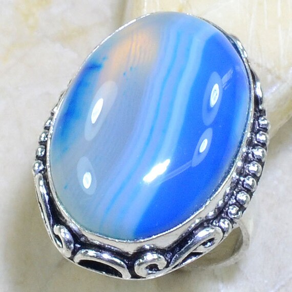 Blue Botswana Agate Sterling Silver Ring Sz. by TheCarolinaTrader