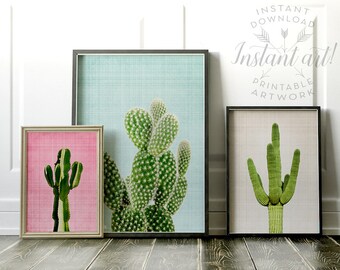 Cactus print, Wall art prints, PRINTABLE art set, Modern art, Minimalist art, Abstract print, Southwestern decor, Gallery wall, Cacti prints