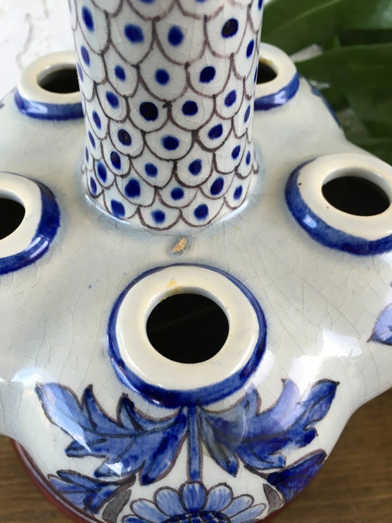 1800's Rare Delft Tulipiere Chinois Thistle Tulip Vase