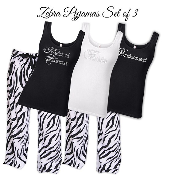 Set of 3 Personalised Bridal Party Pyjamas Bridesmaid