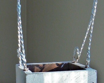 Wood Basket w/ Wire Handle, Wood Box, Wood Tote with Handle, Butterfly Basket, Easter Basket, Cottage Decor