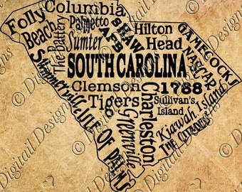 South Carolina State SVG Wordart Subway Art Png, Dxf, Eps Cut File for Silhouette Cricut SCAL