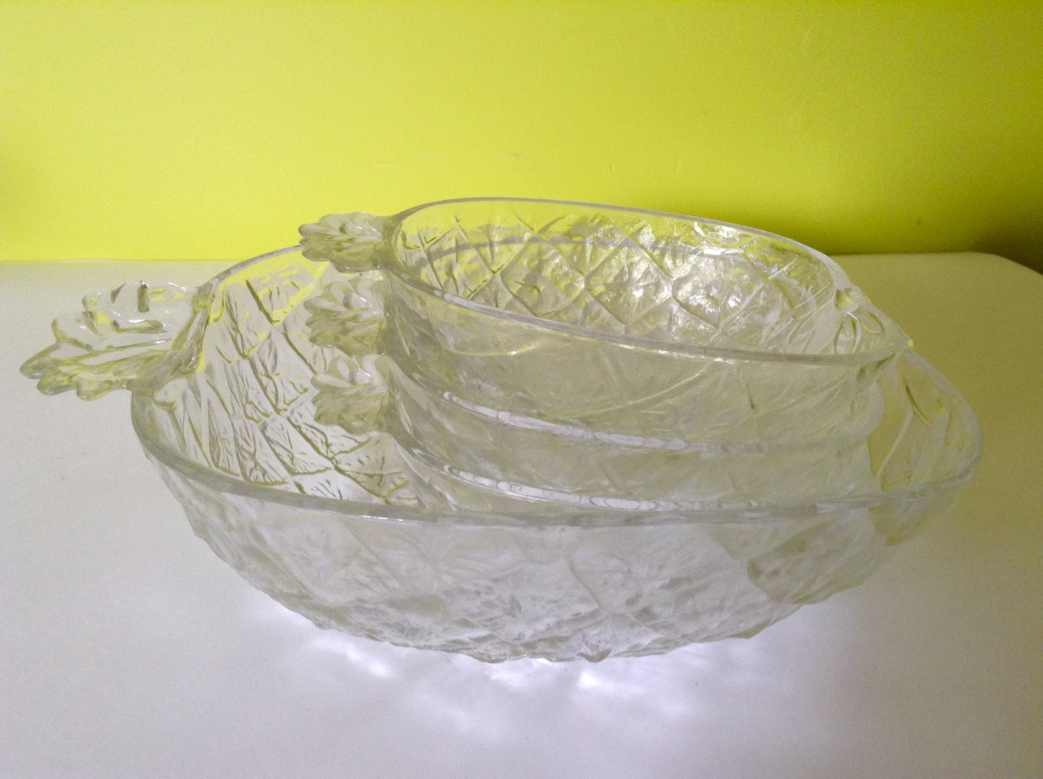 Vintage Glass Pineapple Serving Set 4 Pieces Italy Haute Juice