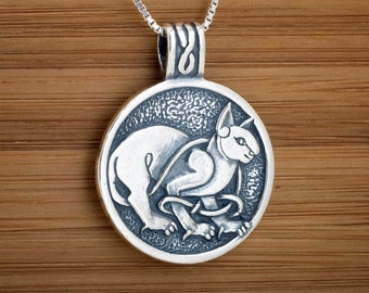 Celtic Cat Pendant Necklace My ORIGINAL- STERLING SILVER- Chain Optional