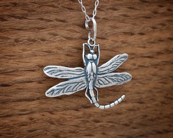 Large Dragonfly Pendant - STERLING SILVER- Chain Optional