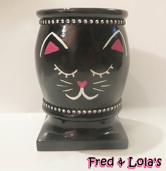 Black Cat Pencil Holder Pen Cup Kitten Desk by FredAndLolas