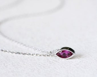 Ruby Necklace 925 Sterling Silver Genuine Red Ruby Tiny Charm Modern Jewelry July Birthstone