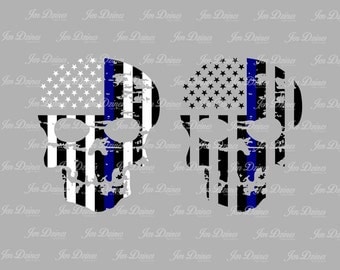 Blue Line Distressed Skull, SVG DXF EPS , Skull Design, skull svg file, svg file for Cricut, Silhouette svg, cutting file,distressed skull