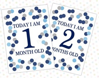 Baby milestone cards Navy and Silver (INSTANT DOWNLOAD) - Babys first year - Baby photo prop - Baby photography props