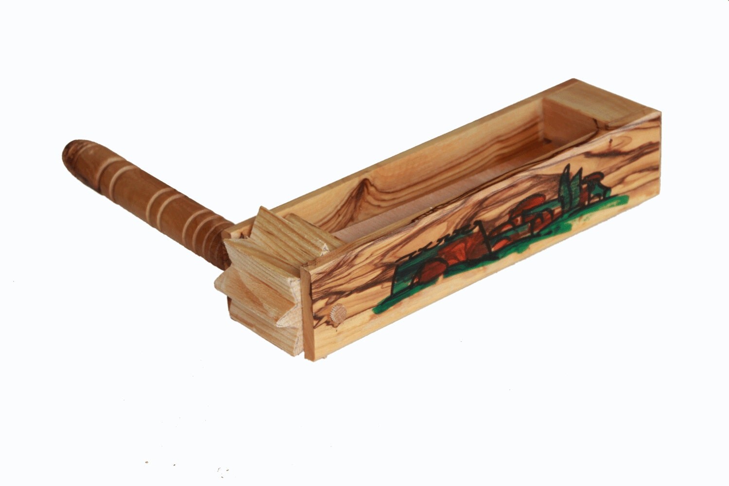 Olive Wood Purim classic wooden noise maker with Hand-Painted