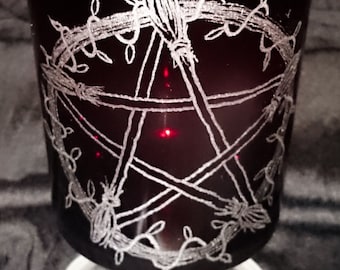 Dark Red Woven Broomstick Pentagram Wine Glass / Goblet / Chalice / Tealight holder