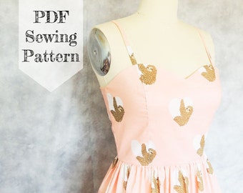 Sweetheart Dress PDF Sewing Pattern- Sloth Sleeveless Women's DIY Tutorial Ladies