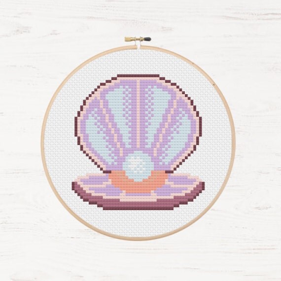 Pearl Cross Stitch Pattern Oyster Jewel Instant Download