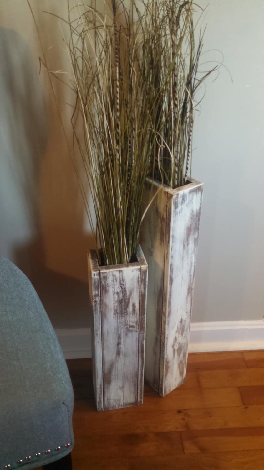 Tall-Set of two-Rustic wood floor vases. Wedding by FortWagler