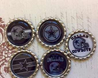 SET of 5 - SET 2 Dallas Cowboys Bottle Caps For Pendants, Hairbows Hair Bow Centers - Ready to use