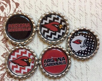SET of 5 - Arizona Cardinals Bottle Caps For Pendants, Hairbows Hair Bow Centers - Ready to use