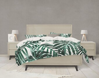 Tropical Leaf forest green duvet cover