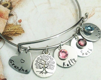 Personalized Grandma Bracelet, Grandma Jewelry, Gift for Grandma, Gift For Grandma, Hand Stamped Gift, Hand Stamped Jewelry, Name Bracelet