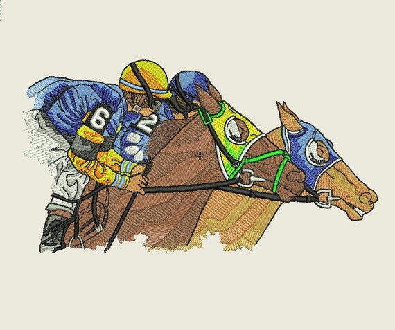 Horse racing embroidery design by sx3embroidery on etsy