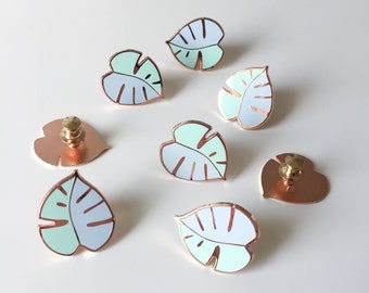 Minty Monstera enamel pin / blue and mint enamel pin / leaf enamel pin / plant pin / hard enamel pin / monstera badge
