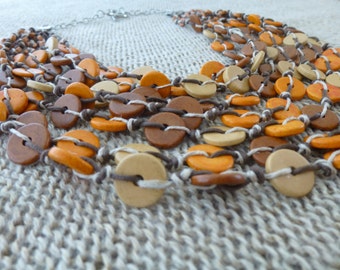 Brown necklace, Orange necklace, Multi strand necklace, Tribal necklace, Ceramic necklace, HANDMADE necklace, Unique necklace.