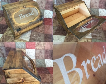 Rustic Primative Wooden Bread Box, Bin, Country, Farmhouse, Kitchen Counter top Storage