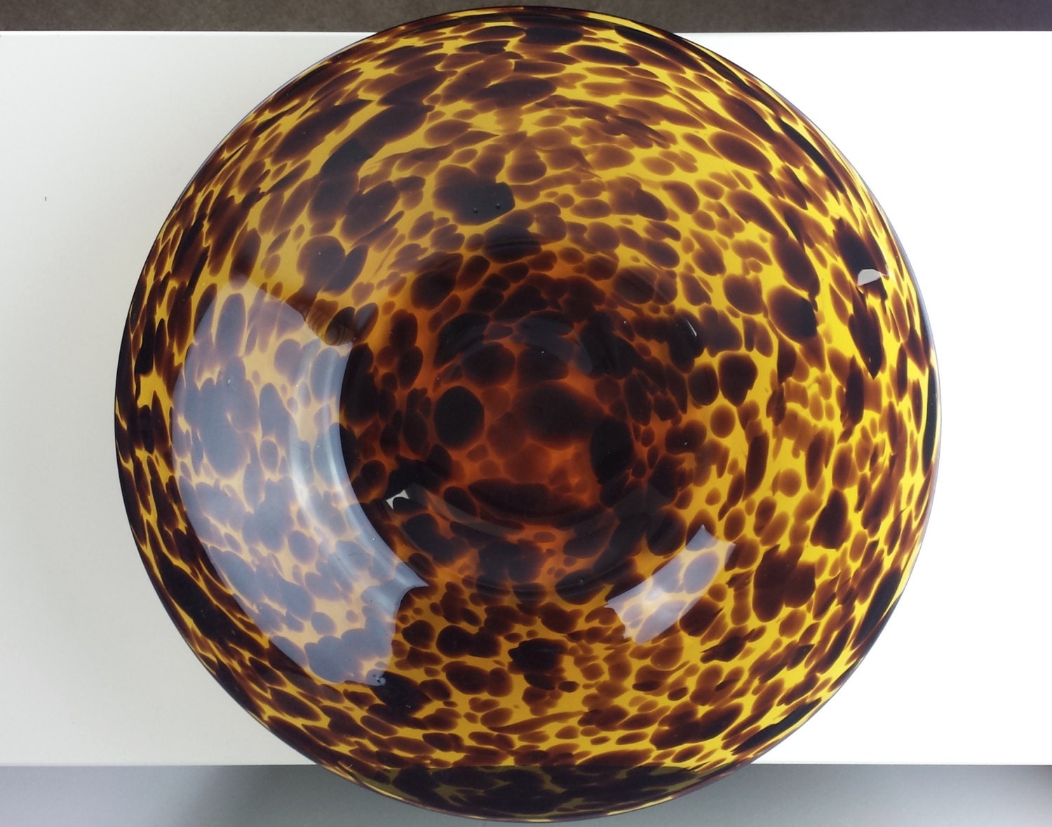 Large Leopard Amber Glass Bowl Leopard Blown Glass by CurioBoxx